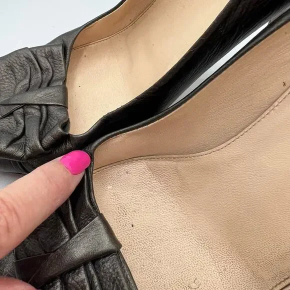 Prada Womens Size 38.5 US 7.5 Leather Heels Gunmetal Peep Hole Toe Made in Italy - Picture 11 of 16